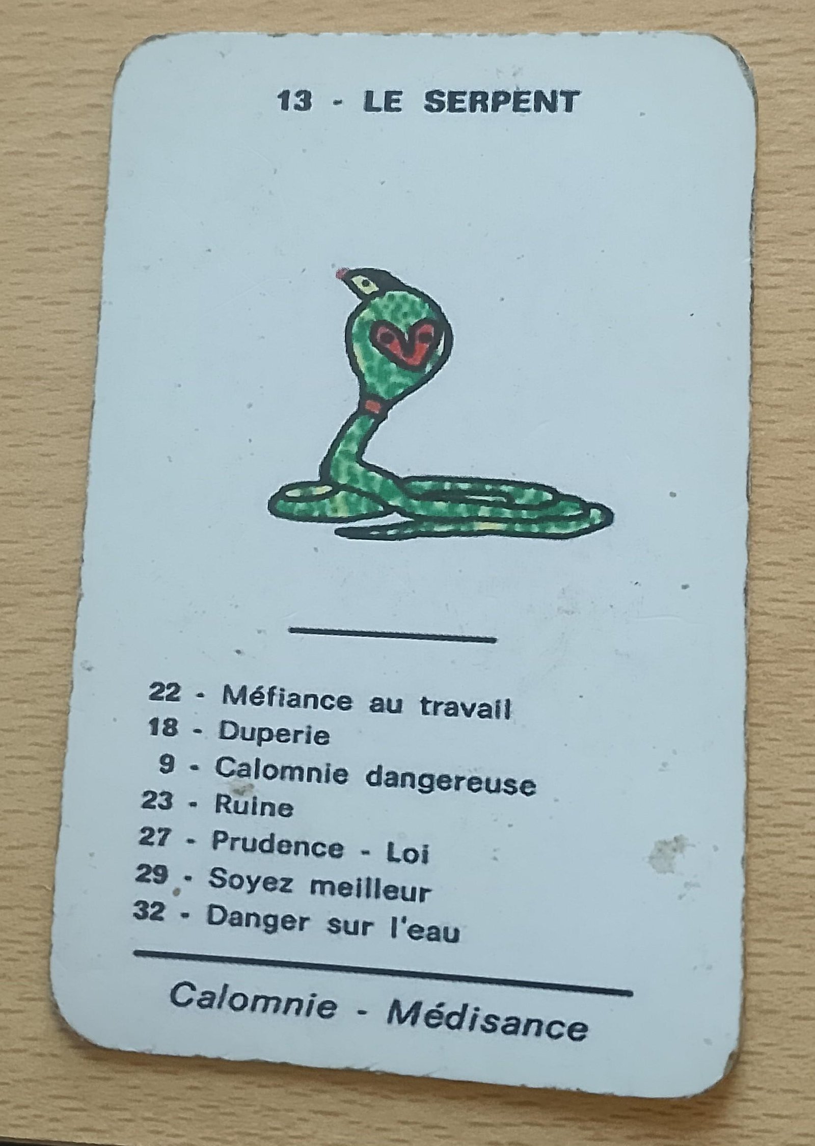 Lire la suite à propos de l’article Carte numéro 13 le serpent dans l&rsquo;oracle spirite de Mariana